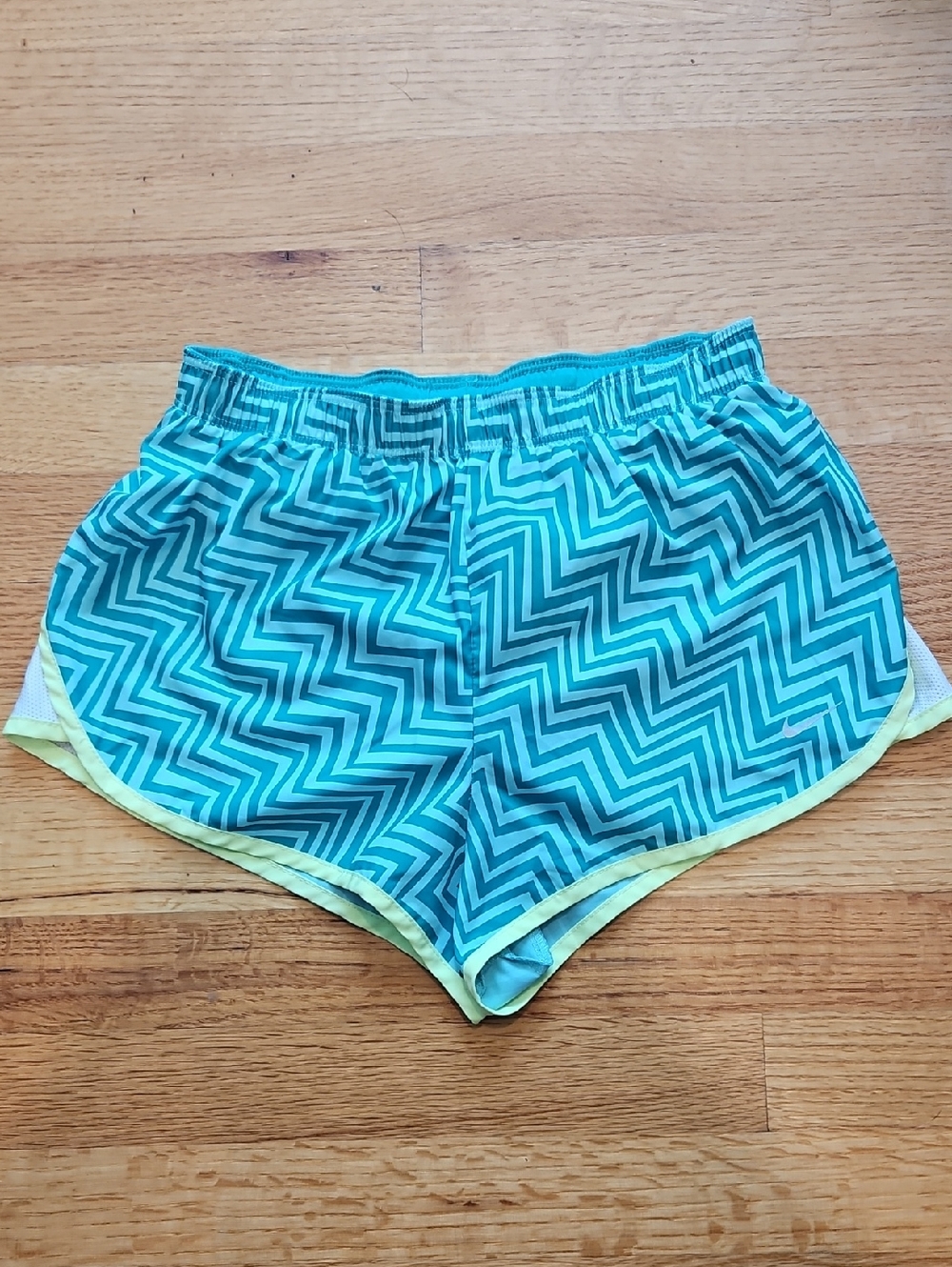 Nike Women's Teal Chevron Athletic Shorts with Yellow Trim
